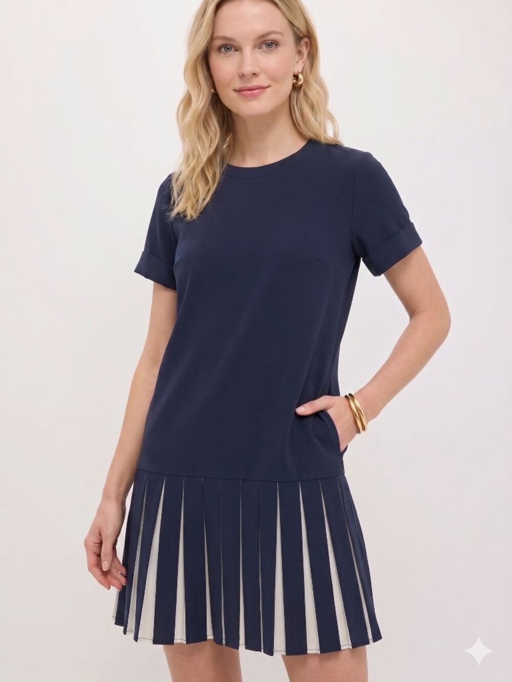 NWT Tuckernuck Liza Pleated Knit Shift Mini Dress Navy White Stripe XXL Plus 2X
